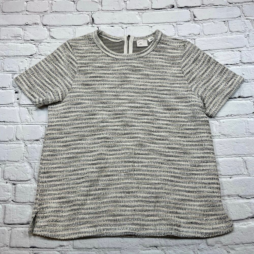 Anthro Postmark Brand Sweater neutral Striped Metallic Thread size Medium A567